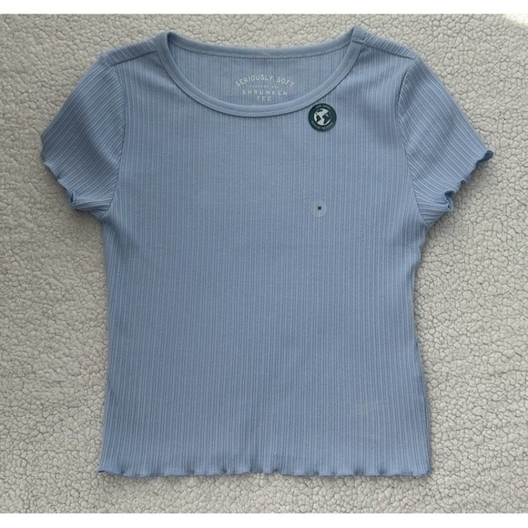 Aeropostale Tops - NEW Aeropostale Seriously Soft Light Blue Ruffle Trim Shrunken Tee Medium NWT